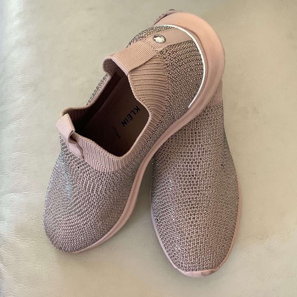 Anne Klein  slip on jeweled sneakers with silver embellishments